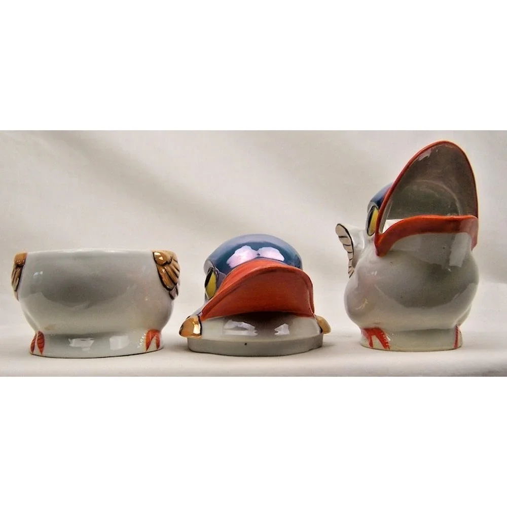Vintage Takito Japan Lusterware Duck Creamer Sugar Bowl Set Kookaburra Big Mouth